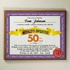 World's Greatest 50th Birthday Personalized Plaque